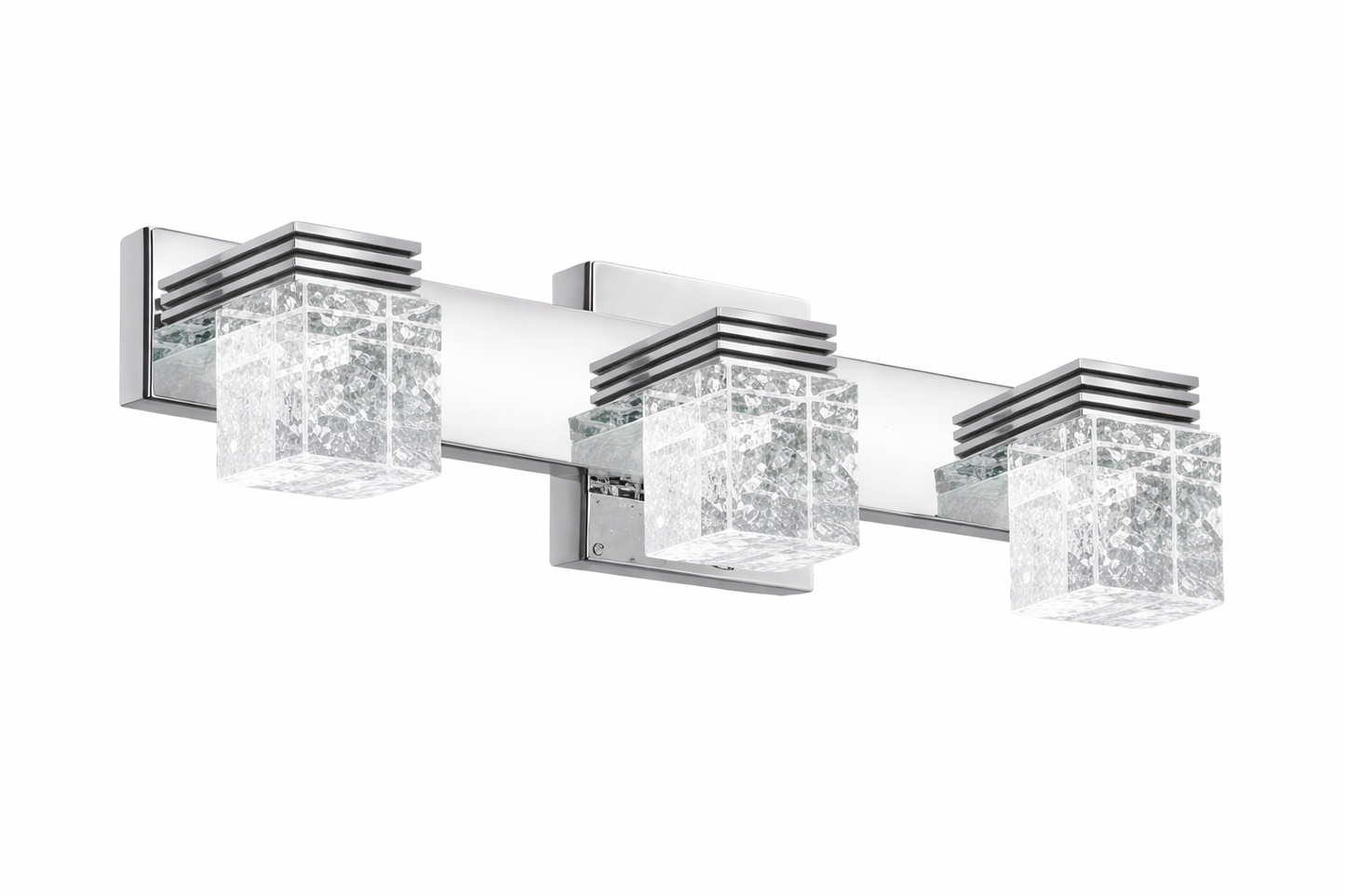 Modern 3-Light Chrome Vanity Light with Crystal Glass Shades