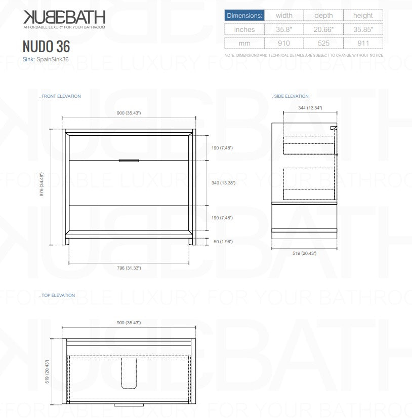 36″ Inch Nudo Kubebath Modern Bathroom Vanity In High Gloss White Finish