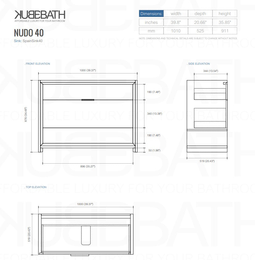 40″ Inch Nudo Kubebath Modern Bathroom Vanity In High Gloss White Finish