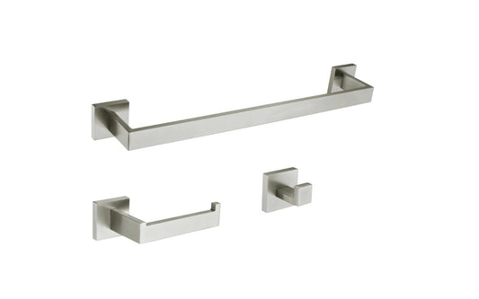Brushed Nickel 3 Piece Square Towel Bar Set