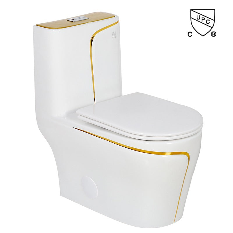 F&D One- Piece Toilet With Elongated Bowl White & Gold 6010