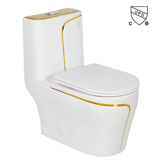 F&D One- Piece Toilet With Elongated Bowl White & Gold 6010