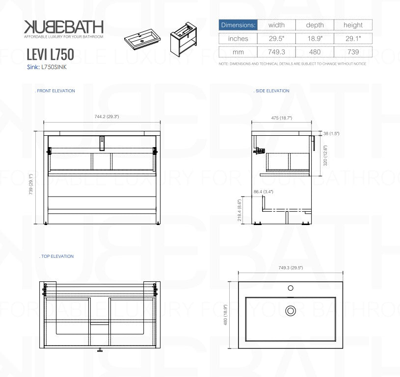 Levi 30″ Inch Ash Grey Modern Bathroom Vanity W/ Cubby Hole