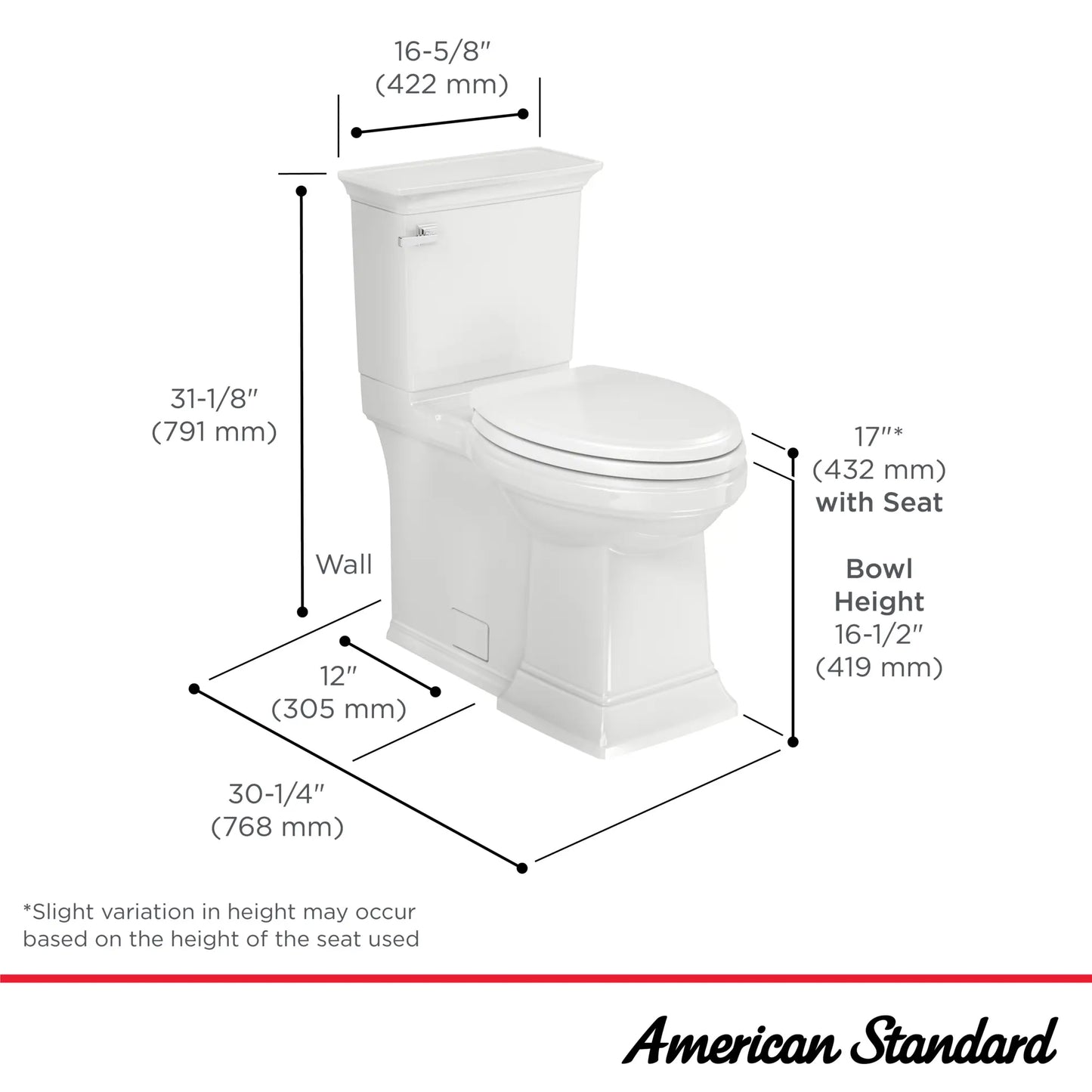 American Standard TOWN SQUARE S Elongated 4.8LPF Two Piece Toilet Right Height White EverClean Surface With Slow Close Seat