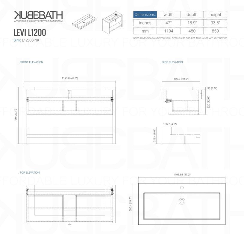 Levi 48″ Inch High Gloss White Modern Bathroom Vanity W/ Cubby Hole