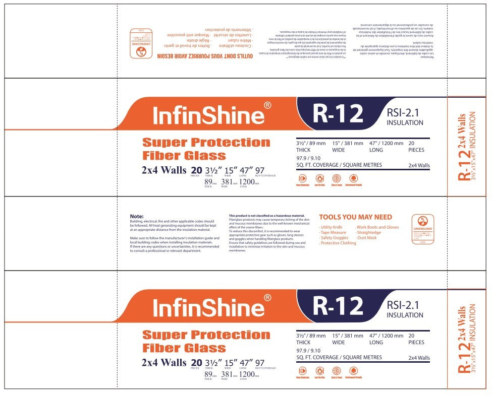 R-12 Infinshine Fiberglas 2x4 Walls 3-1/2"X15"47" 97sft/bag 20 Pcs