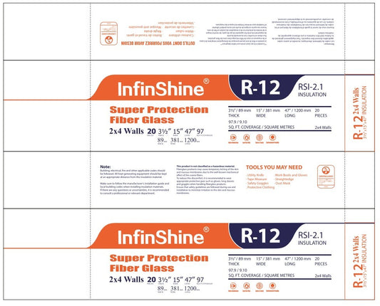 R-12 Infinshine Fiberglas 2x4 Walls 3-1/2"X15"47" 97sft/bag 20 Pcs