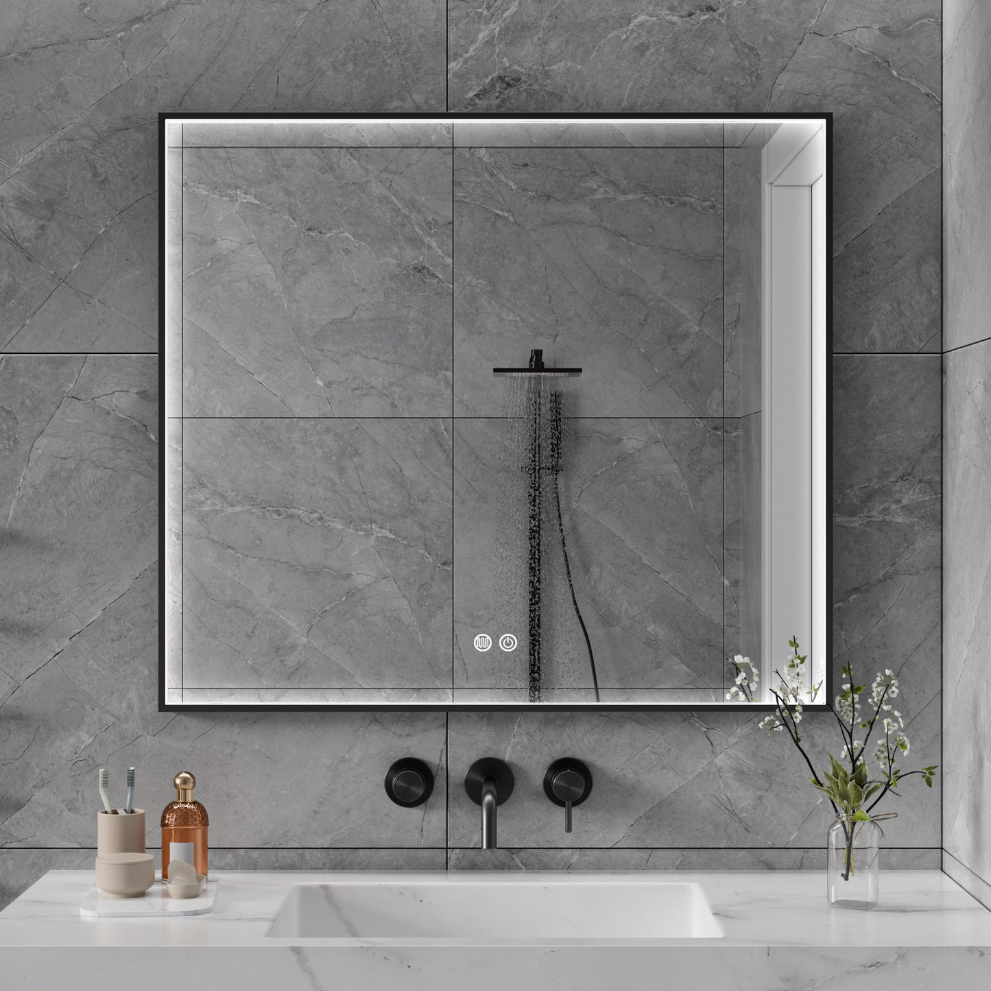 Black Framed LED Bathroom Mirror