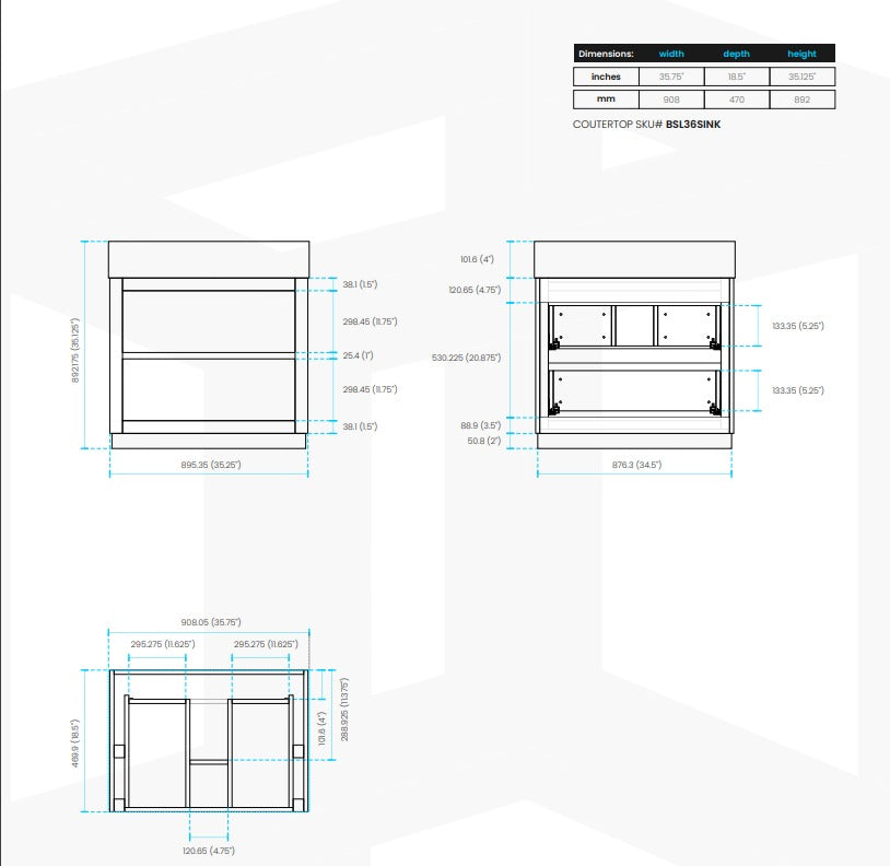 Bliss 36″ Inch Black Free Standing Modern Bathroom Vanity