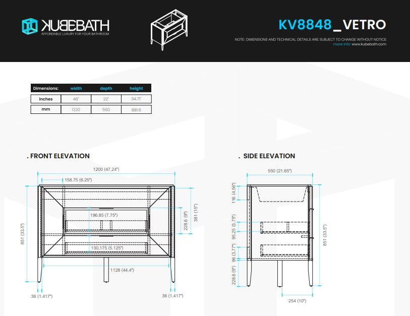 Vetro 48″ Inch Gloss White Vanity W/ Quartz Counter Top