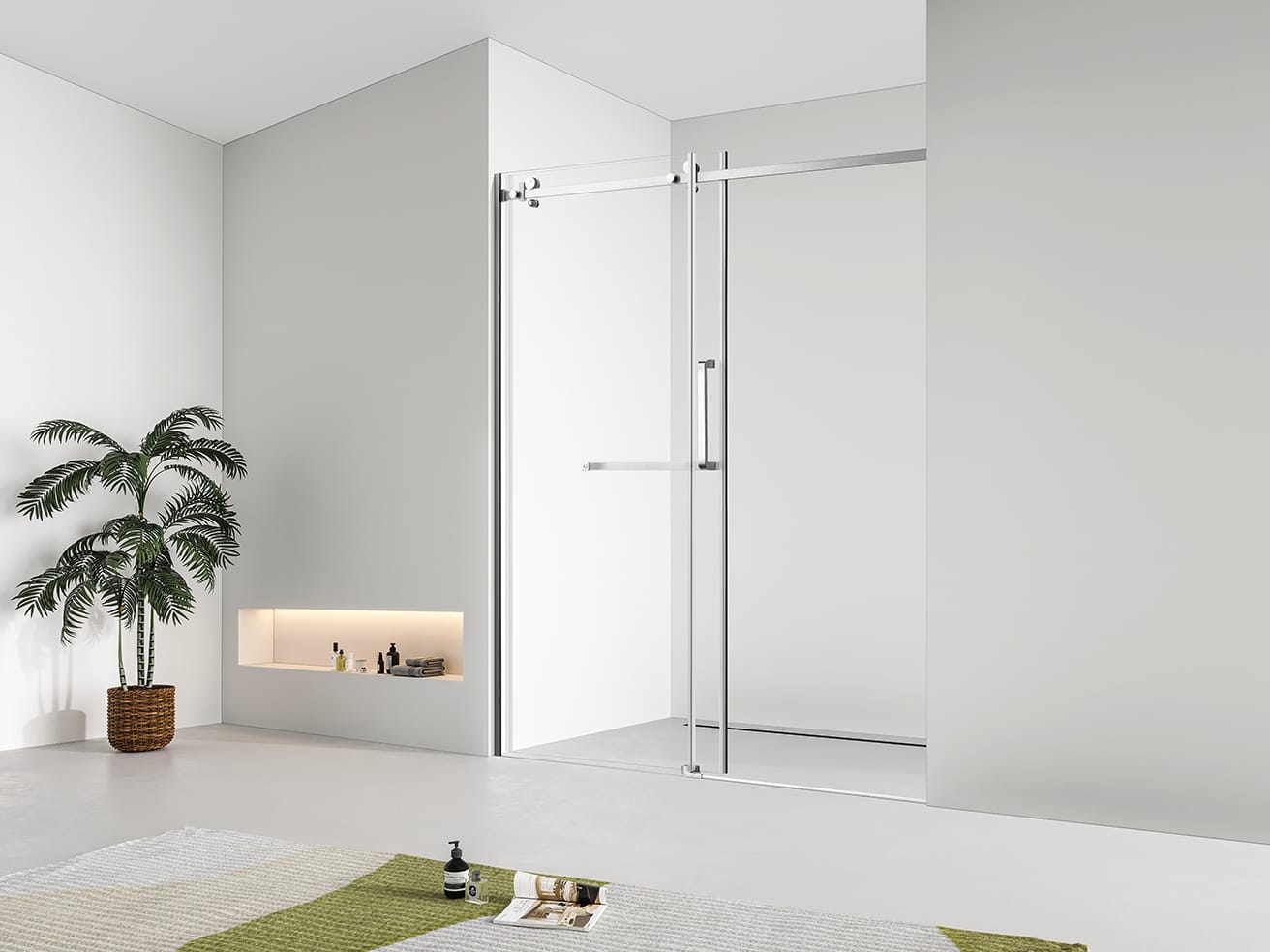 F&D Frameless Shower Glass Door - Brushed Nickle