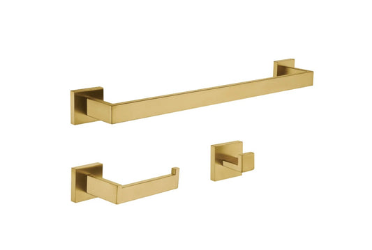 Brush Gold 3 Piece Square Towel Bar Set