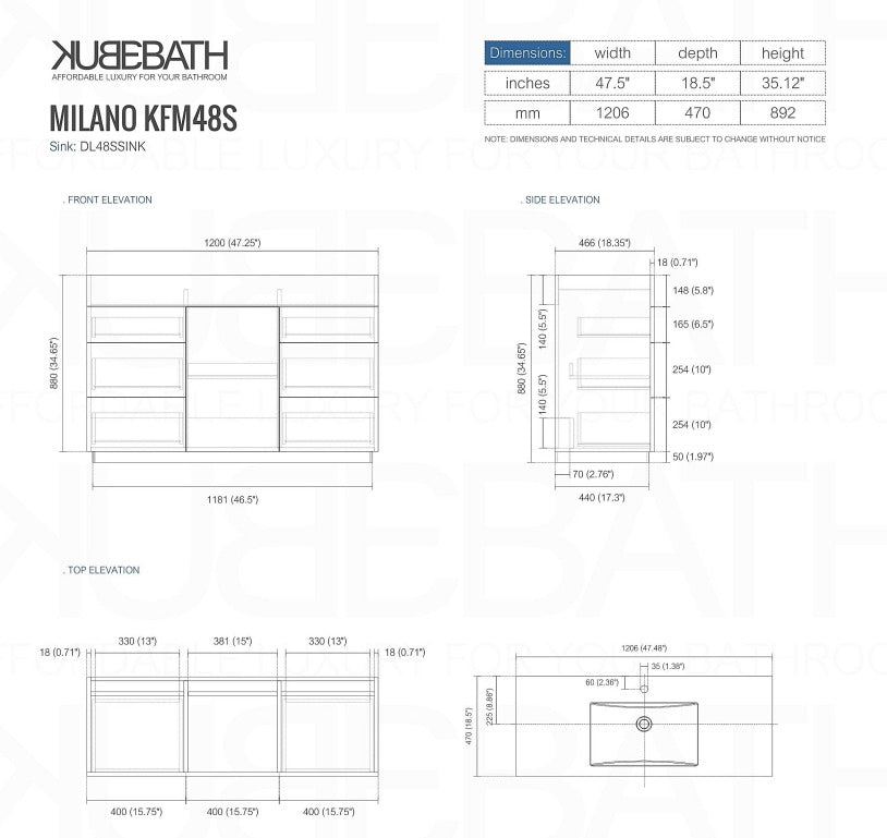 Milano 48″ Inch High Gloss White Floor Mount Modern Bathroom Vanity