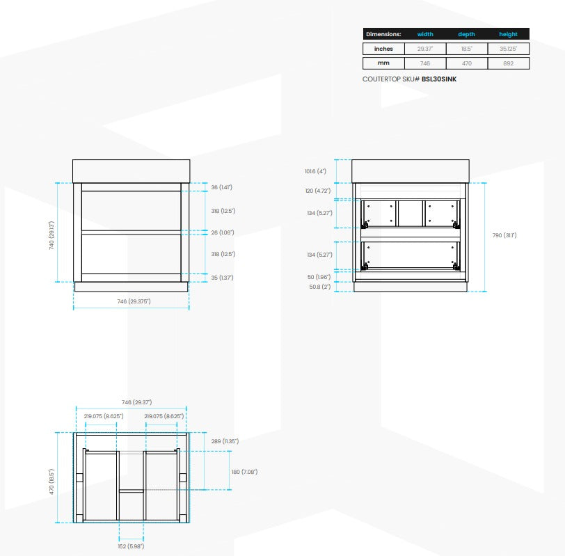Bliss 30″ Inch Black Free Standing Modern Bathroom Vanity