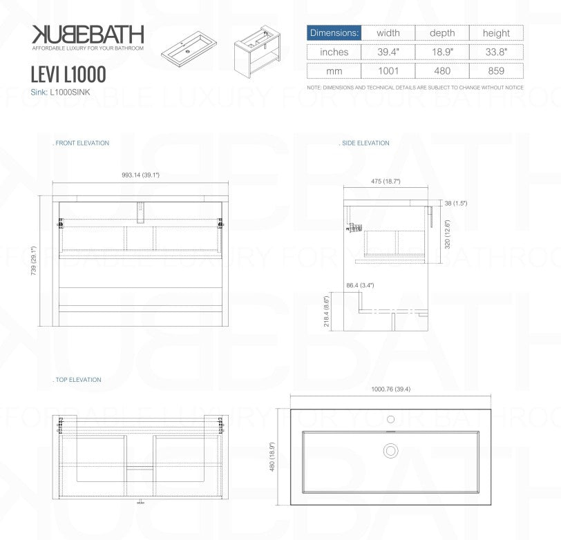 Levi 40″ Inch Ash Gray Modern Bathroom Vanity W/ Cubby Hole