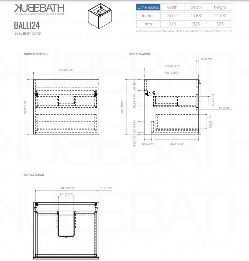 24″ Inch Balli Modern Bathroom Vanity In White Oak Finish