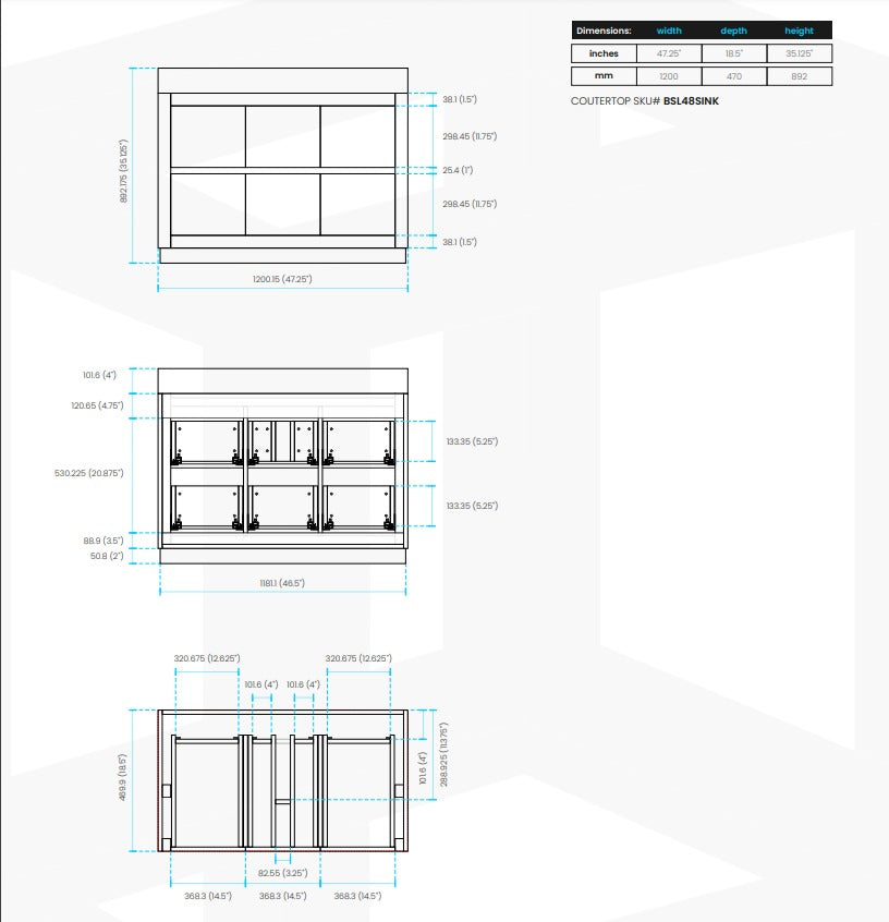 Bliss 48″ Inch Walnut Free Standing Modern Bathroom Vanity