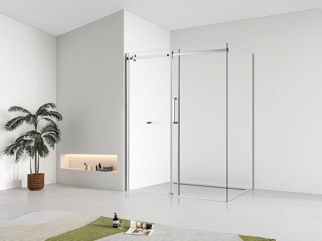 F&D Frameless Shower Glass Door - Chrome
