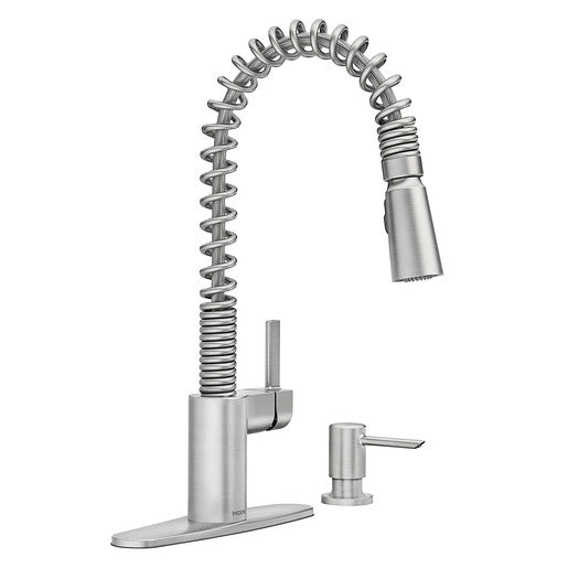 Moen MN-87355 1 Lever Handle 1 Or 3 Hole IRVINE High Arc Spring Pull-Down Kitchen Faucet Chrome 2-Spray With Soap Dispenser ADA