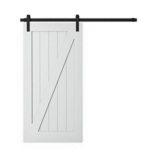 F&D 1 Panel White Solid Core Primed Barn Door (Z-Style)