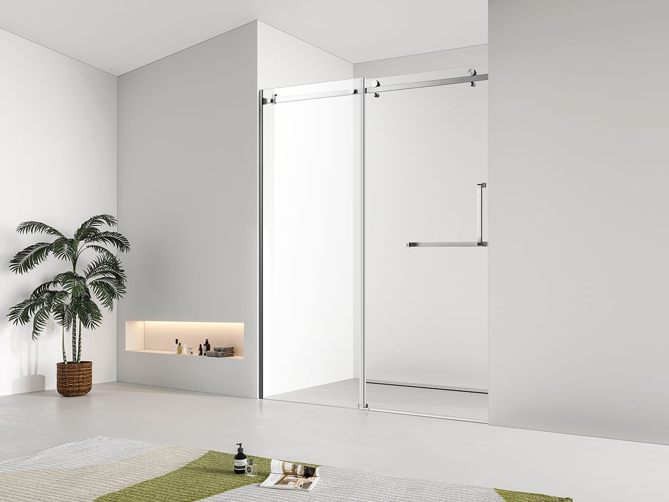 F&D Frameless Shower Glass Door - Brushed Nickle