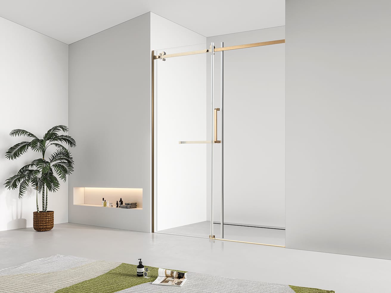 F&D Frameless Shower Glass Door - Brushed Gold