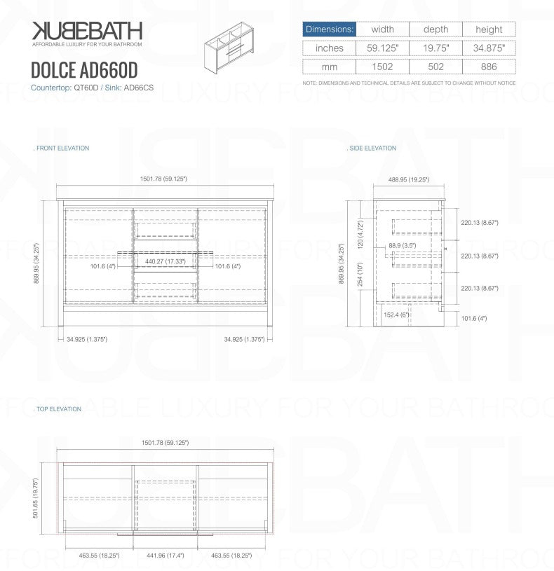 Kubebath Dolce 60″ Inch Double Sink Nature Wood Modern Bathroom Vanity With Quartz Countertop