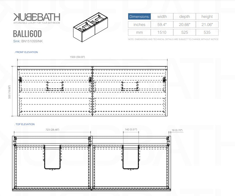 60″ Inch Double Sink Balli Modern Bathroom Vanity In White Oak Finish