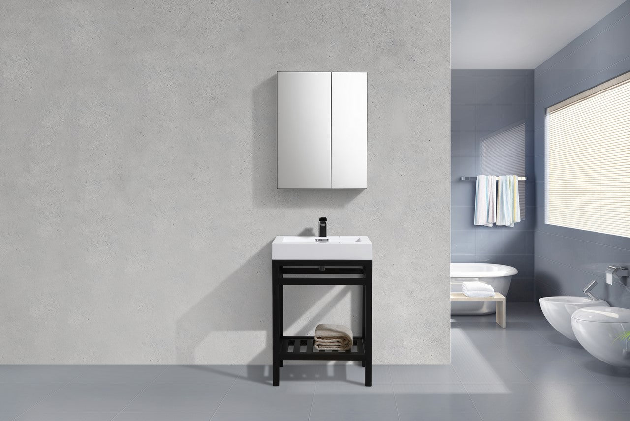 Cisco 24″ Inch Stainless Steel Console W/ White Acrylic Sink – Matte Black