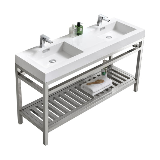 Cisco 60″ Inch Double Sink Stainless Steel Console W/ White Acrylic Sink – Chrome