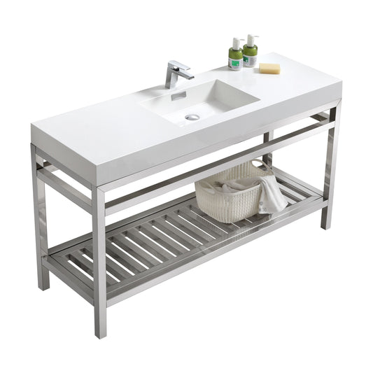 Cisco 60″ Inch Single Sink Stainless Steel Console W/ White Acrylic Sink – Chrome