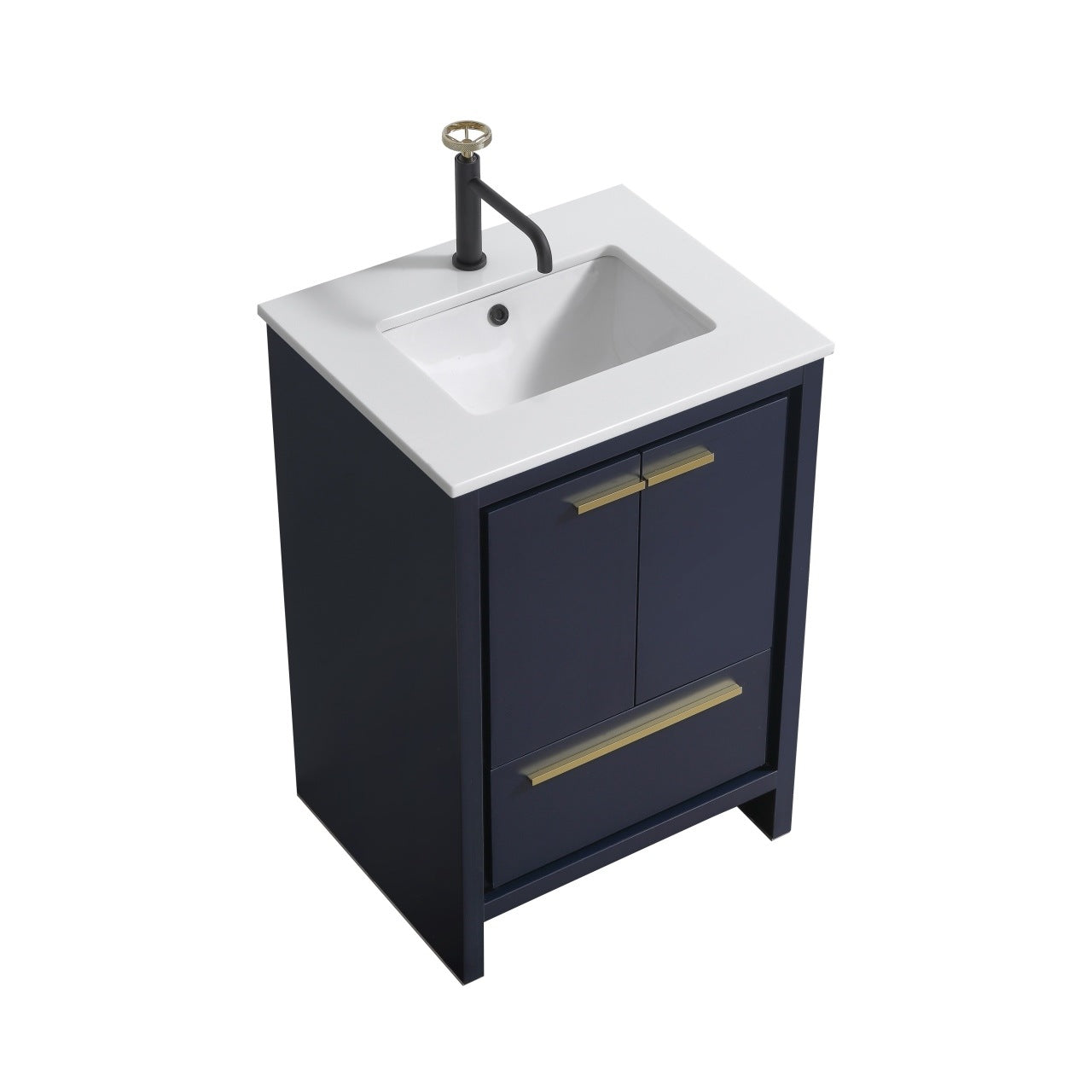 Kubebath Dolce 24″ Inch Navy Blue Modern Bathroom Vanity With Quartz Countertop