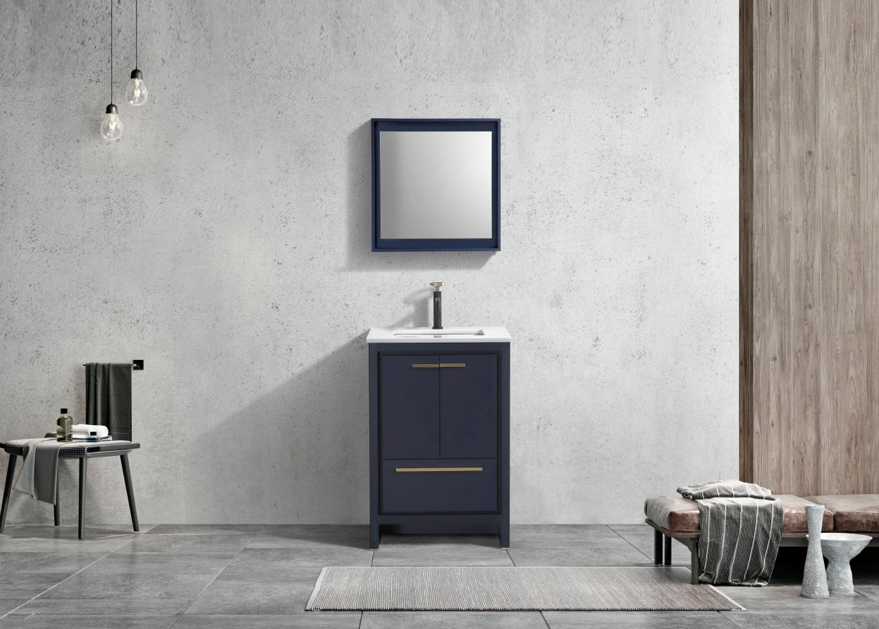 Kubebath Dolce 24″ Inch Navy Blue Modern Bathroom Vanity With Quartz Countertop
