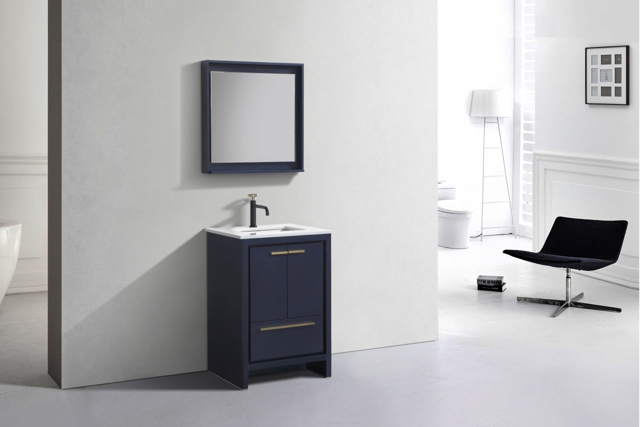 Kubebath Dolce 24″ Inch Navy Blue Modern Bathroom Vanity With Quartz Countertop