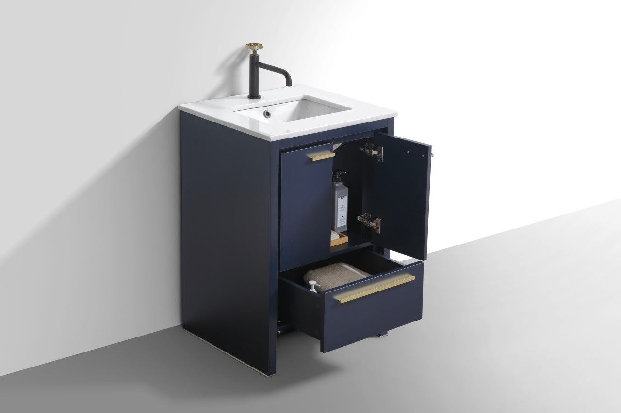 Kubebath Dolce 24″ Inch Navy Blue Modern Bathroom Vanity With Quartz Countertop