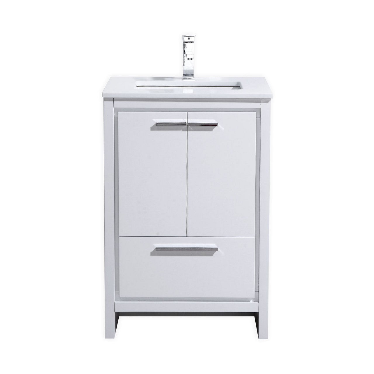 Kubebath Dolce 24″ Inch High Gloss White Modern Bathroom Vanity With Quartz Countertop