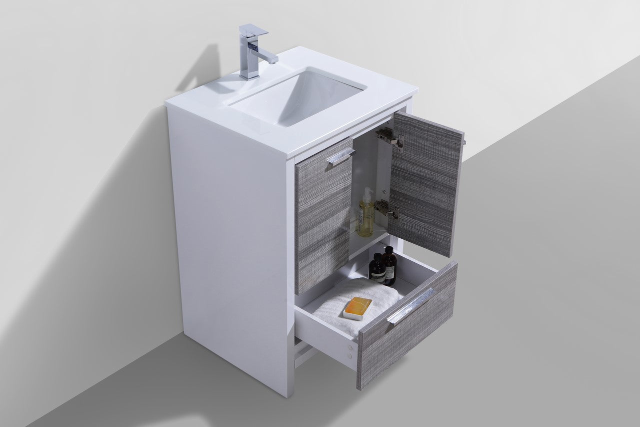 Kubebath Dolce 24″ Inch Ash Gray Modern Bathroom Vanity With Quartz Countertop