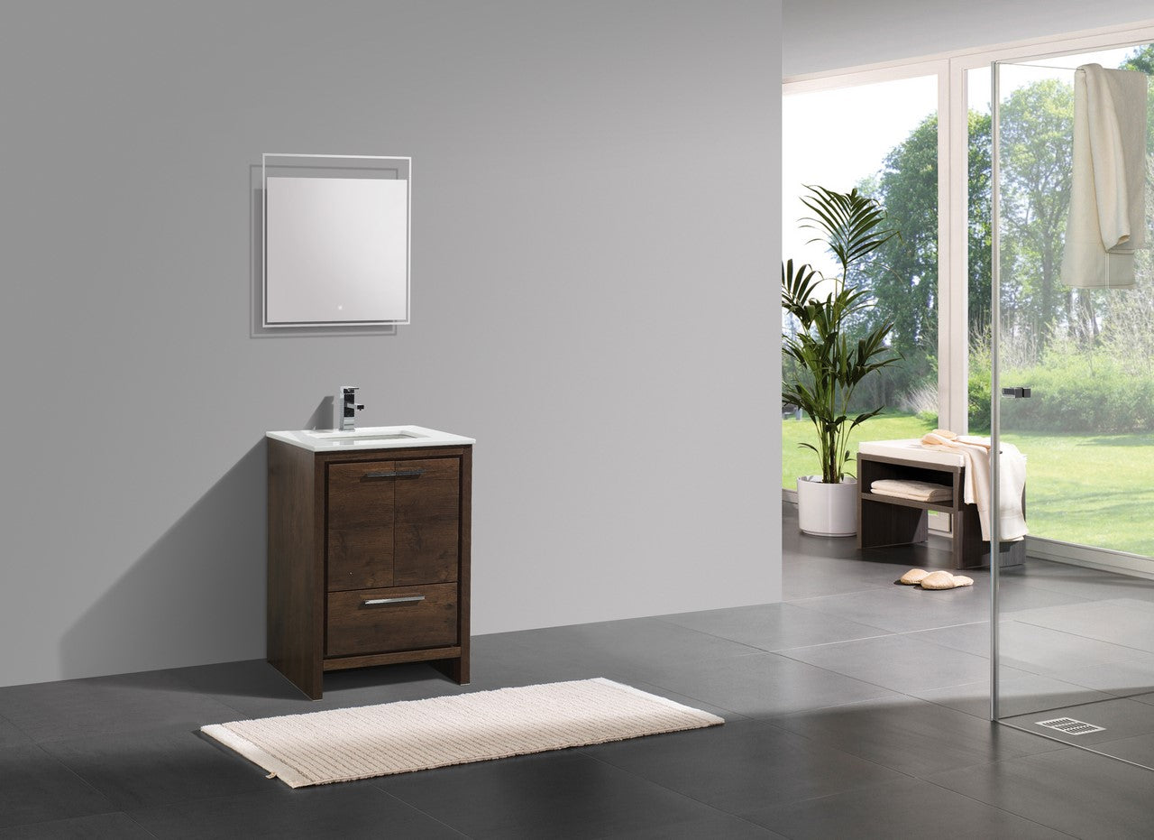 Kubebath Dolce 24″ Inch Rose Wood Modern Bathroom Vanity With Quartz Countertop