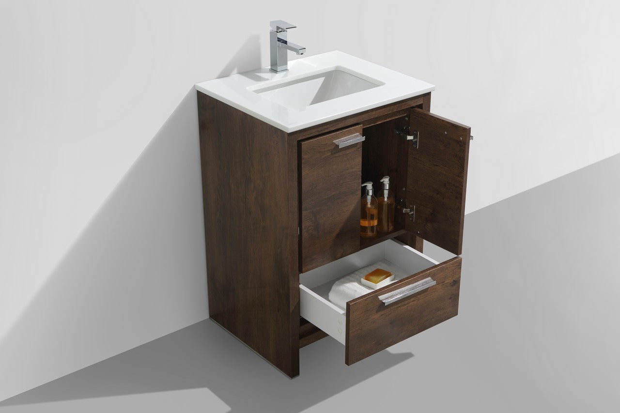 Kubebath Dolce 24″ Inch Rose Wood Modern Bathroom Vanity With Quartz Countertop