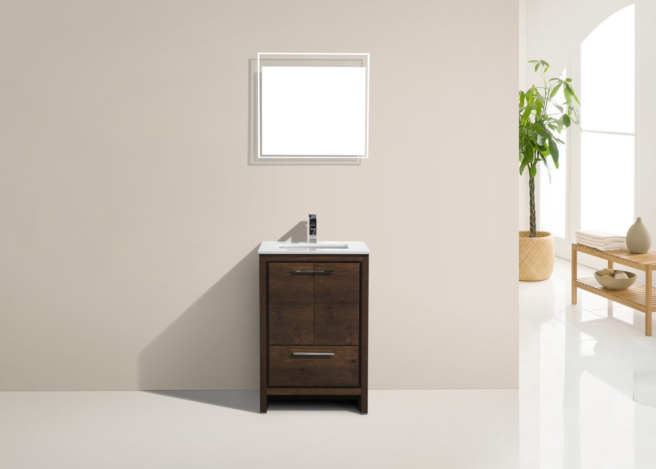 Kubebath Dolce 24″ Inch Rose Wood Modern Bathroom Vanity With Quartz Countertop