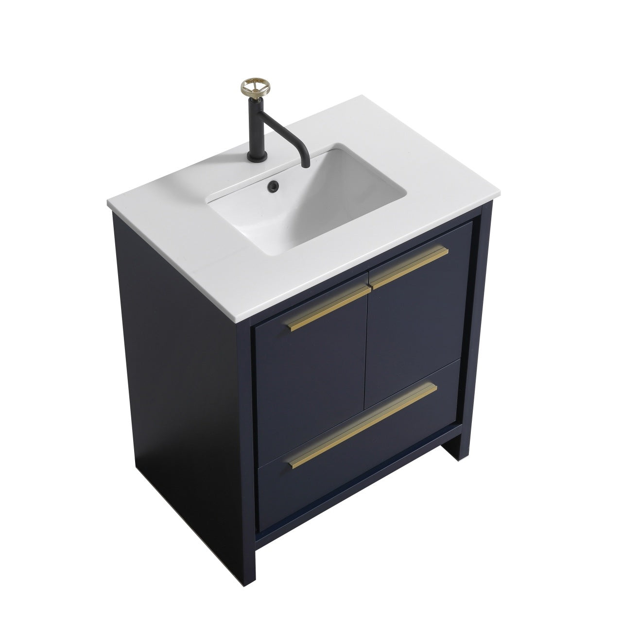 Kubebath Dolce 30″ Inch Navy Blue Modern Bathroom Vanity With Quartz Countertop