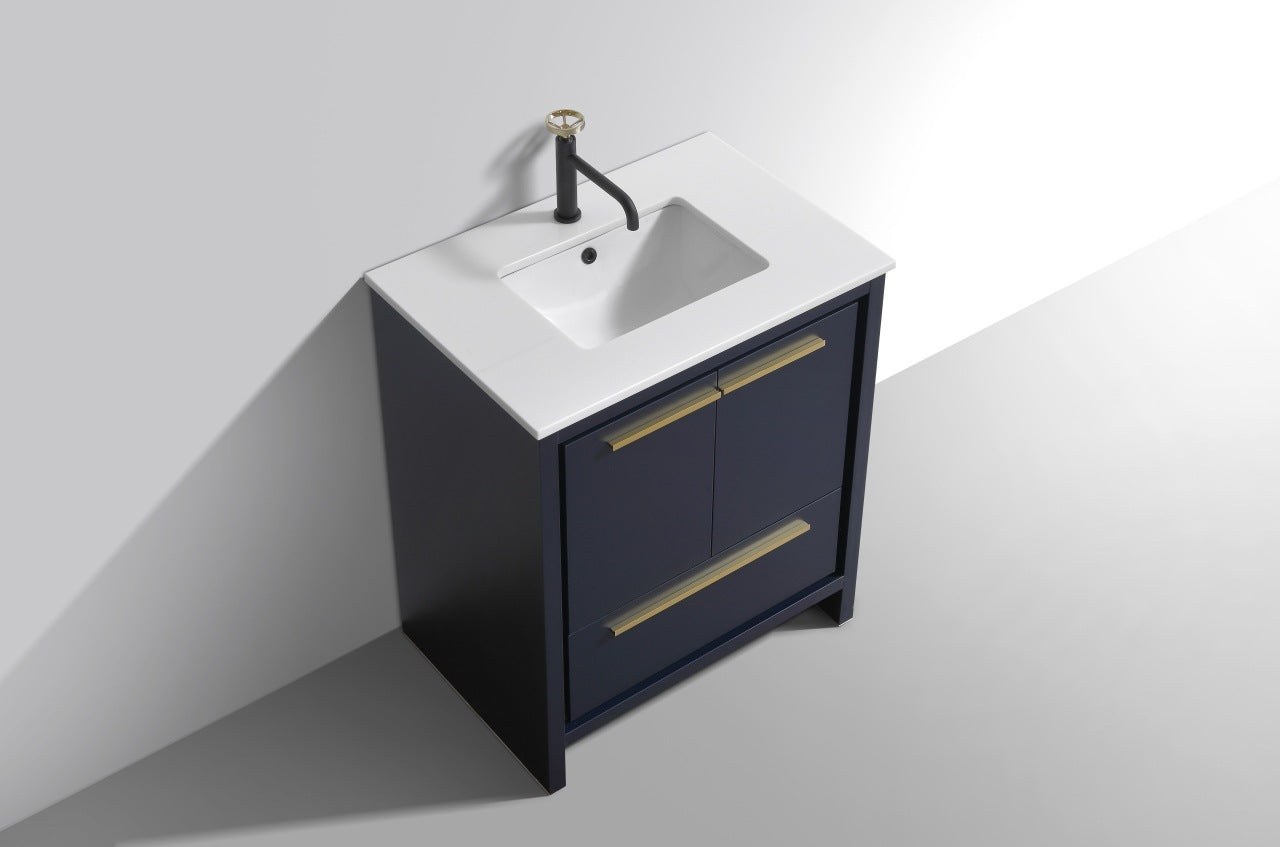 Kubebath Dolce 30″ Inch Navy Blue Modern Bathroom Vanity With Quartz Countertop