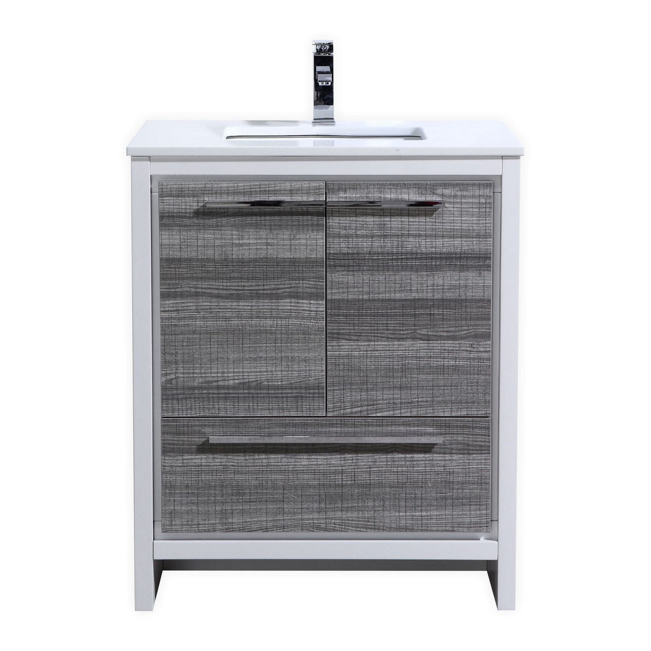 Kubebath Dolce 30″ Inch Ash Gray Modern Bathroom Vanity With Quartz Countertop