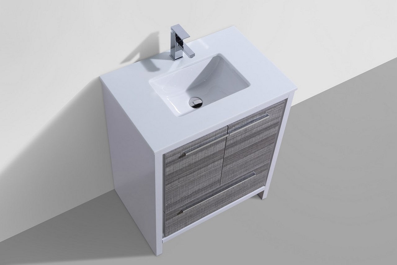 Kubebath Dolce 30″ Inch Ash Gray Modern Bathroom Vanity With Quartz Countertop