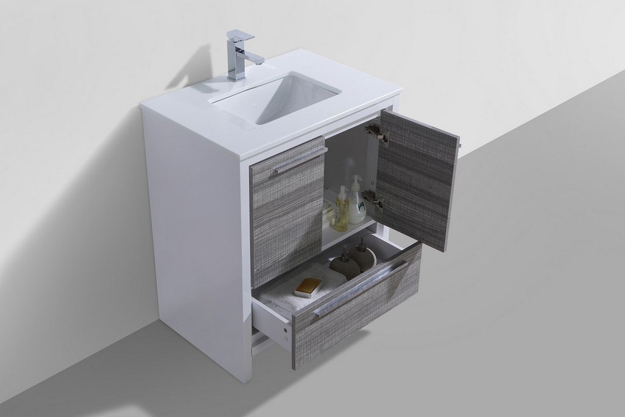 Kubebath Dolce 30″ Inch Ash Gray Modern Bathroom Vanity With Quartz Countertop