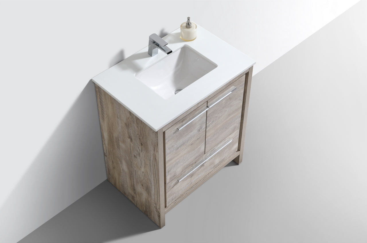 Kubebath Dolce 30″ Inch Nature Wood Modern Bathroom Vanity With Quartz Countertop
