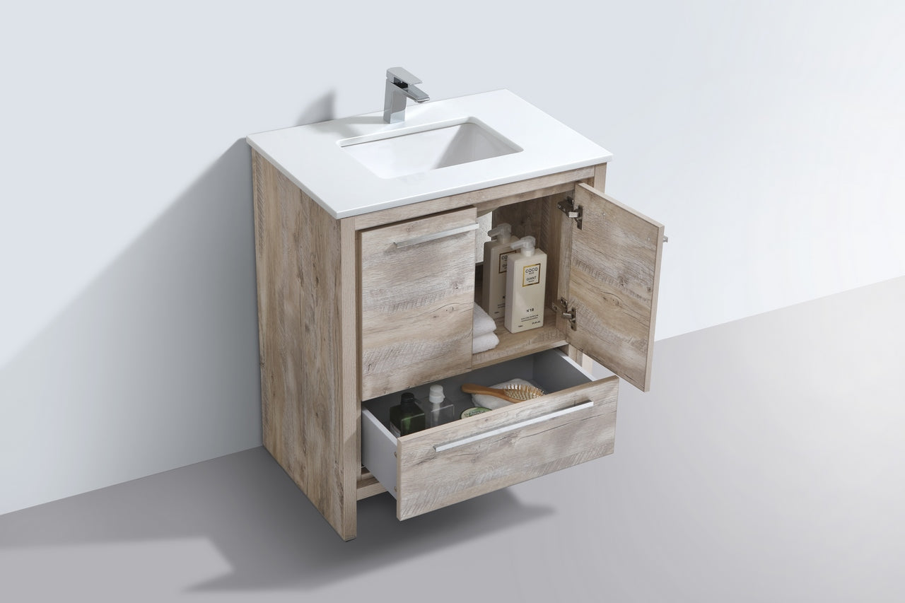 Kubebath Dolce 30″ Inch Nature Wood Modern Bathroom Vanity With Quartz Countertop