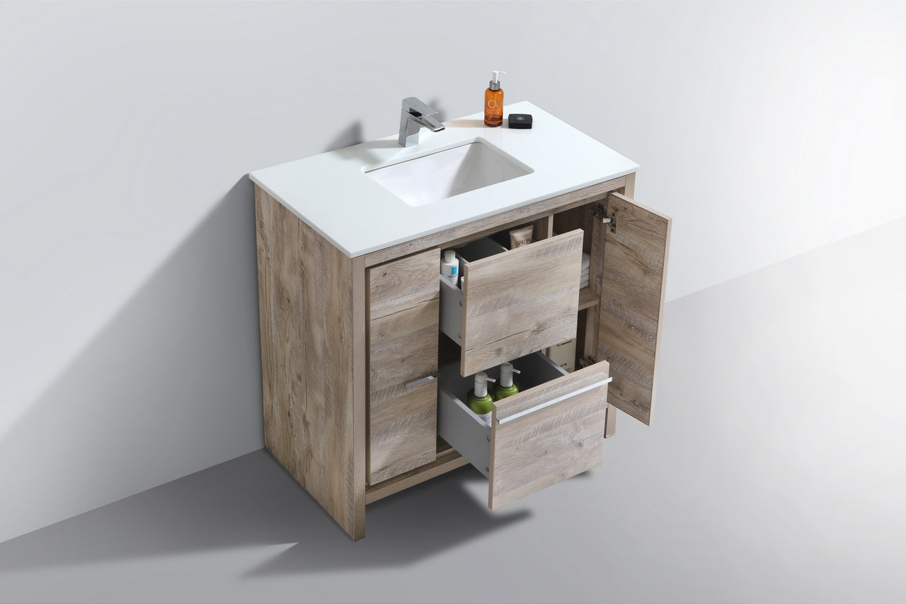 Kubebath Dolce 36″ Inch Nature Wood Modern Bathroom Vanity With Quartz Countertop