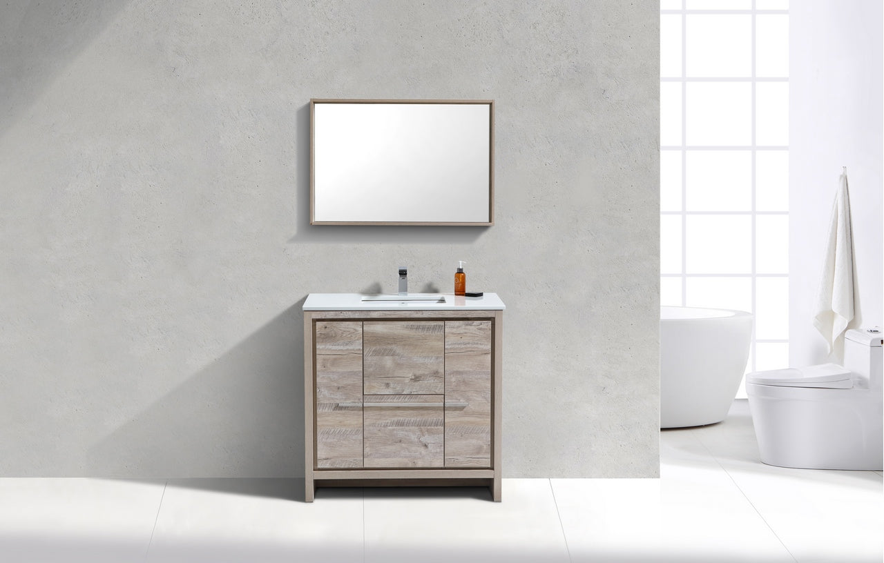 Kubebath Dolce 36″ Inch Nature Wood Modern Bathroom Vanity With Quartz Countertop
