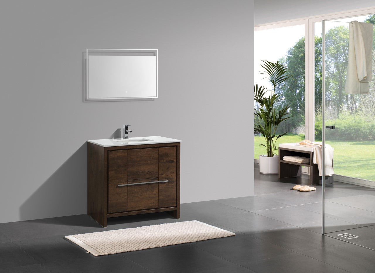 Kubebath Dolce 36″ Inch Rose Wood Modern Bathroom Vanity With Quartz Countertop